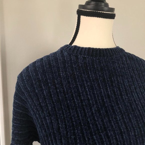Navy blue chenille knit sweater - Picture 3 of 4
